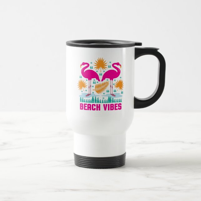 Mug De Voyage Conception de flamants roses de vibes de plage (Droite)