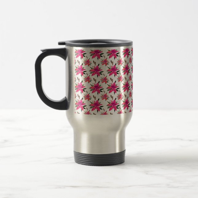 Mug De Voyage Conception de motif floral Fleurs roses (Gauche)
