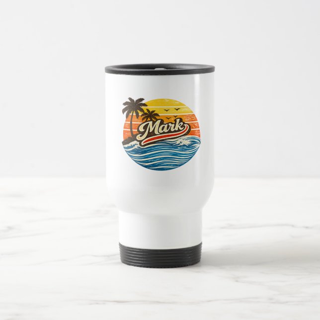 Mug De Voyage Conception de nom Rétro Sunset Mark (Centre)