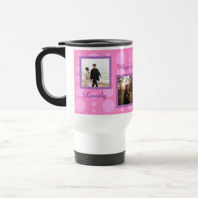 Mug De Voyage Conception de photo de couple rose avec café à tex (Gauche)