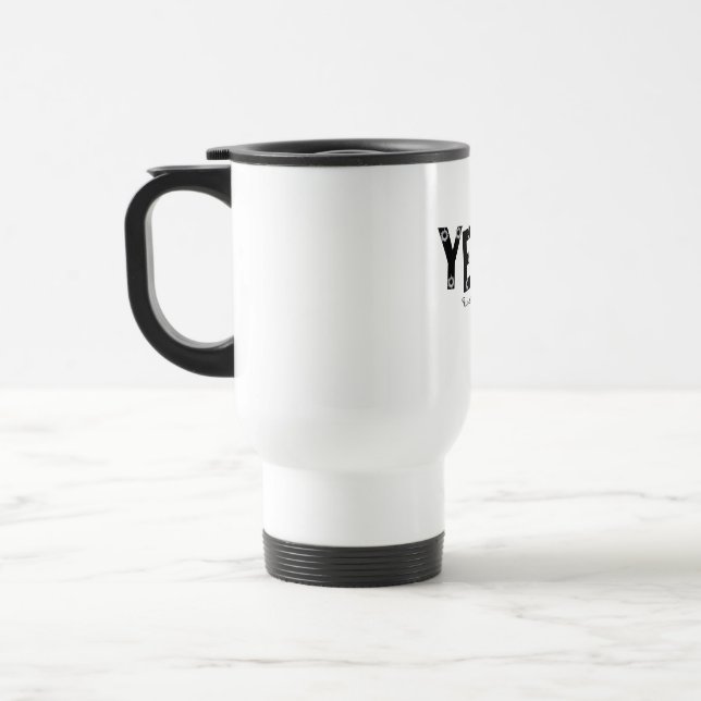 Mug De Voyage Conception de puces grises gras YEET en gras (Gauche)