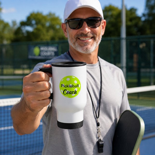 Mug De Voyage Conception de texte de coach de pickleball jaune d (Créateur téléchargé)