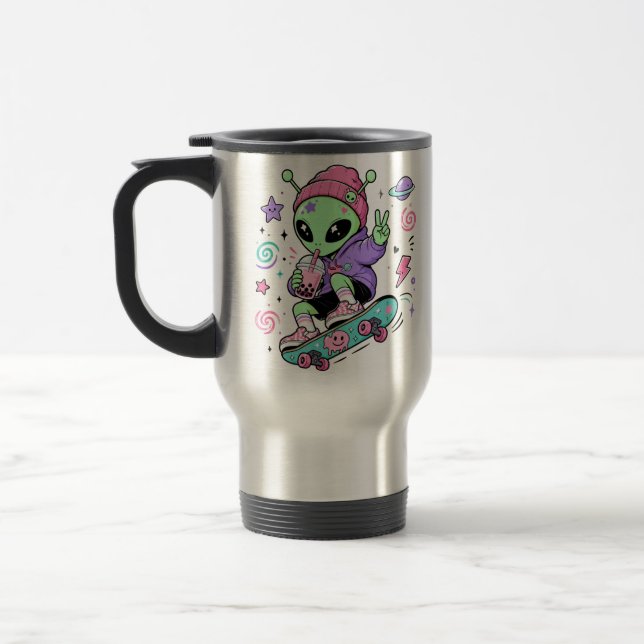 Mug De Voyage Conception de thé à bulles Alien Skater Kawaii (Gauche)