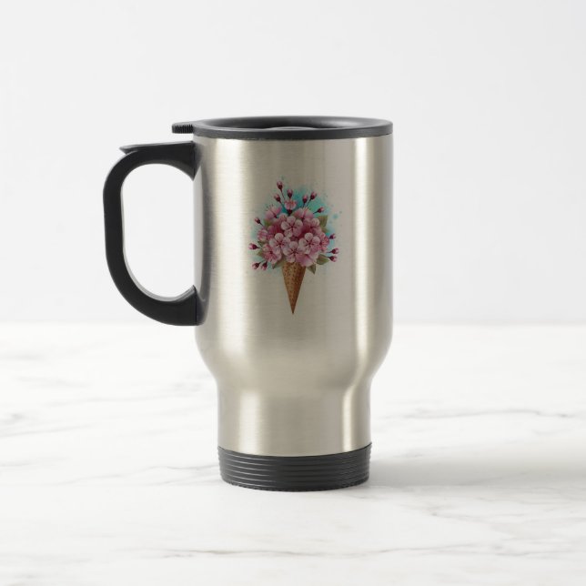 Mug De Voyage Cône rose Sakura crème glacée gaufre (Gauche)