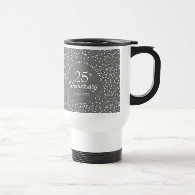 Mug De Voyage Confettis Cœurs Argentés 25e Anniversaire de Maria (Droite)