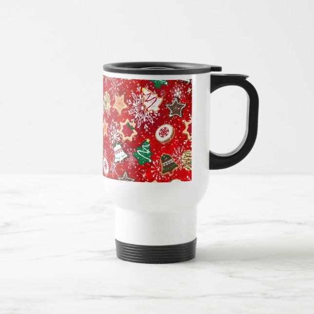 Mug De Voyage Cookies de Noël et flocons de neige en rouge (Droite)