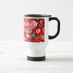 Mug De Voyage Cookies de Noël et flocons de neige sur fond rouge
