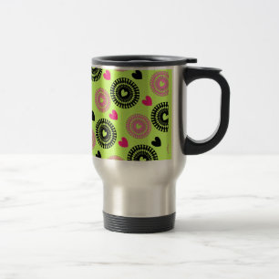 Mug De Voyage Cool Retro Style Coeurs et Fleurs Motif