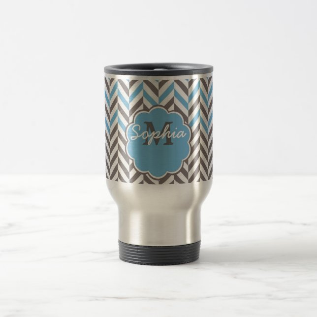Mug De Voyage Cool super tendance monogramme herringbone zigzag (Centre)