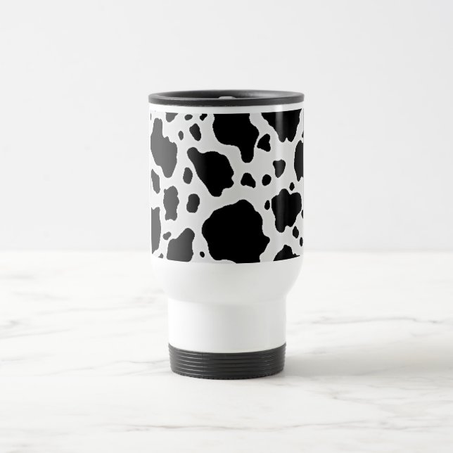 Mug De Voyage Copie animale de motif de vache noire et blanche (Centre)