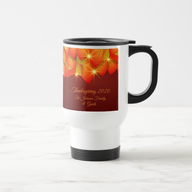 Mug De Voyage Correspondance Thankgiving Orange Leaf Nom année (Droite)