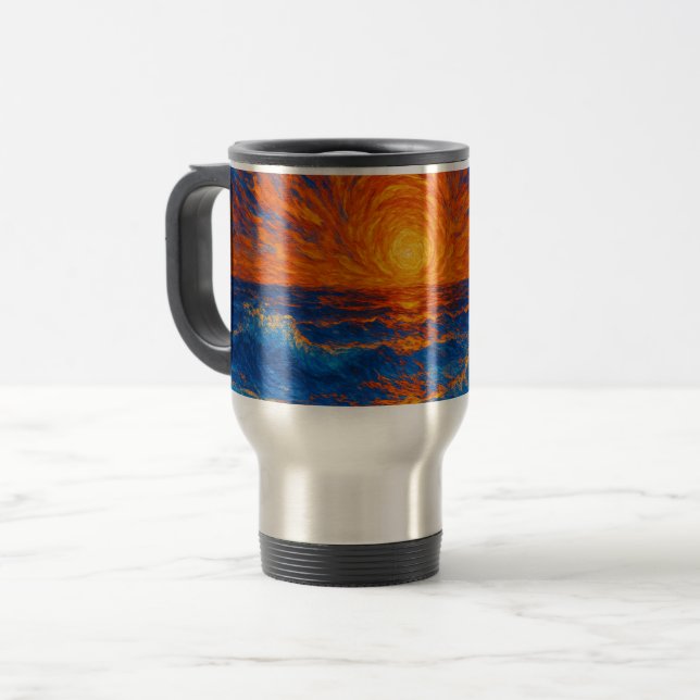 Mug De Voyage Coucher de soleil Abstrait sur les vagues océaniqu (Devant gauche)