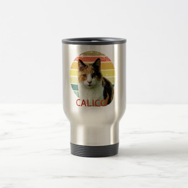 Mug De Voyage Coucher de soleil rétro Calico Moggy Chat (Centre)