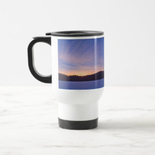 Mug De Voyage Coucher de soleil sur le lac et les arbres d'hiver
