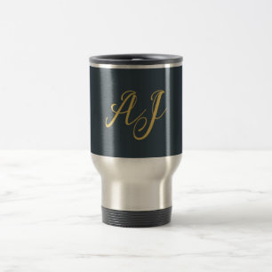 Mug De Voyage Couleur Or Charbon Monogramme Initial Professionne