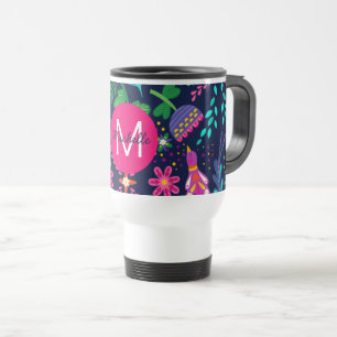Mug De Voyage Couleurs Vives Chaotiques Florales Bleu Personnali