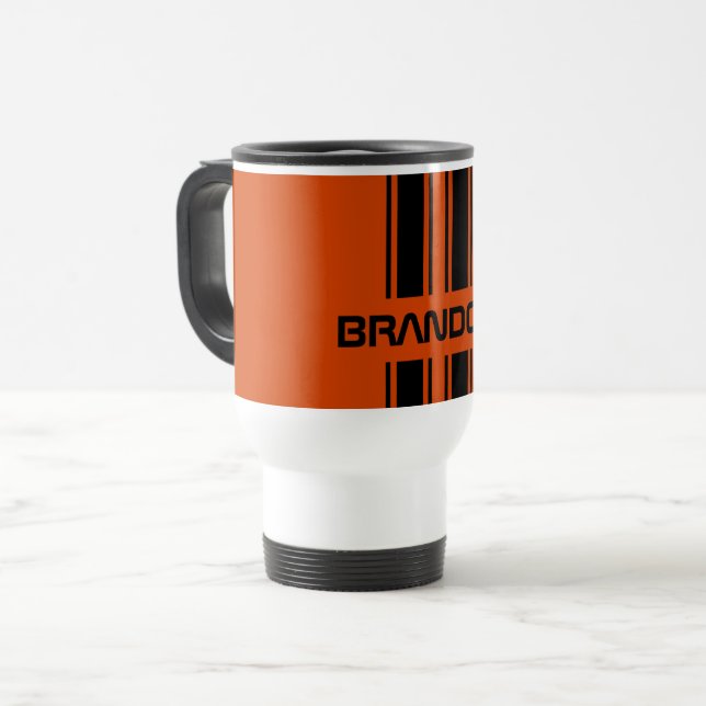 Mug De Voyage Couple noir foncé Orange noir course sport bande (Devant gauche)