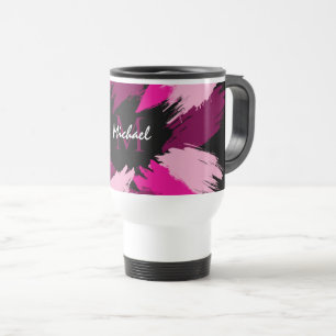 Mug De Voyage Coups de pinceau nuances de rose chaud nom avec mo