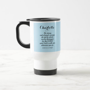 Mug De Voyage Courage bleu clair Bible Verset Nom personnalisé S