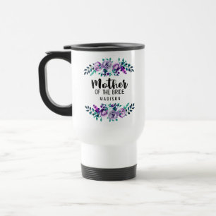 Mug De Voyage Couronne florale de mère de la mariée verte et vio