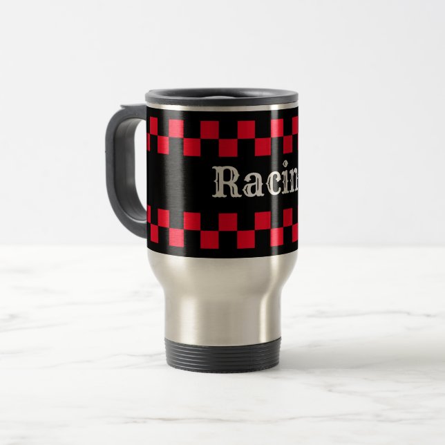 Mug De Voyage Course automobile à carreaux rouges et noirs (Devant gauche)