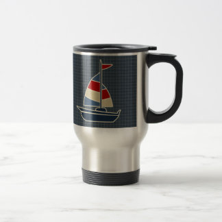 Mug De Voyage Coutume bleue, rouge, crème nautique de voilier