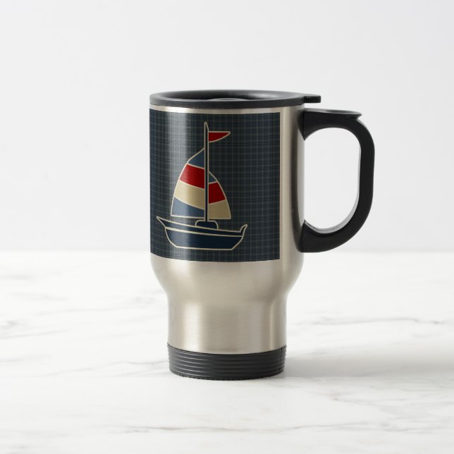 Mug De Voyage Coutume bleue, rouge, crème nautique de voilier (Droit)