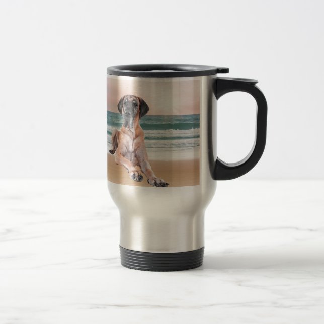 Mug De Voyage Coutume Grand Chien Danse assis sur la plage (Droit)