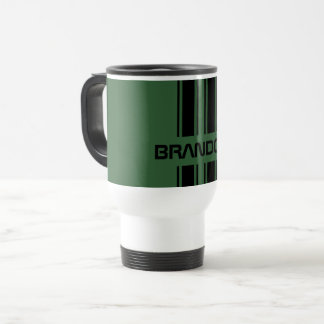 Mug De Voyage Coutume Vert foncé noir course automobile Stripes