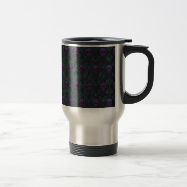 MUG DE VOYAGE CRÂNE DAMASK BLEU VERT POURPRE (Droit)