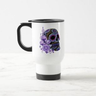 Mug De Voyage Crâne de sucre noir violet Floral Jour des morts