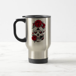 Mug De Voyage Crâne de tatouage Diamond Rose rouge