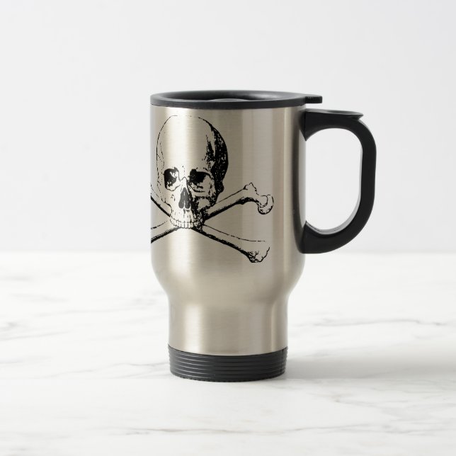 Mug De Voyage Crâne noir et blanc et os (Droit)