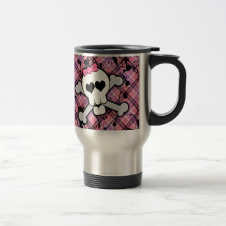 Mug De Voyage Crâne rose et os croisés avec les coeurs et l'arc