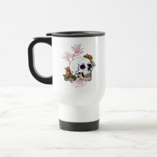 Mug De Voyage Crâne sombre et fleurs florissantes