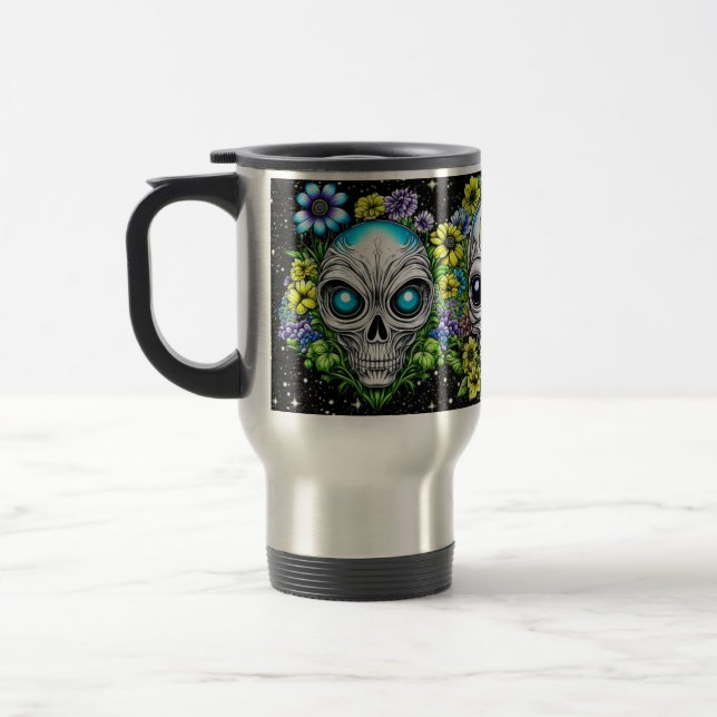 Mug De Voyage Crânes et fleurs d'aliens extraterrestres  (Gauche)