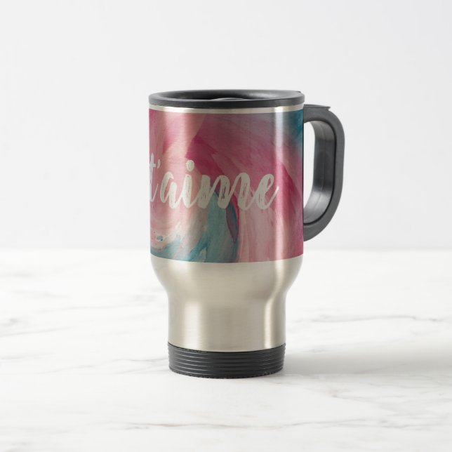 Mug De Voyage Cravate-teinture rose et bleu Peinture d'aquarelle (Devant droit)