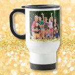 Mug De Voyage Créer un texte photo personnalisé en acier blanc<br><div class="desc">Créez votre propre tasse photo personnalisée, personnalisée, étanche aux déversements, en acier inoxydable, boissons voyage / banlieue, avec un élégant script de typographie en faux or, et deux photos (une de chaque côté). Pour personnaliser, ajoutez simplement votre famille / couple / enfants / bébé / animaux / mariage / photo...</div>