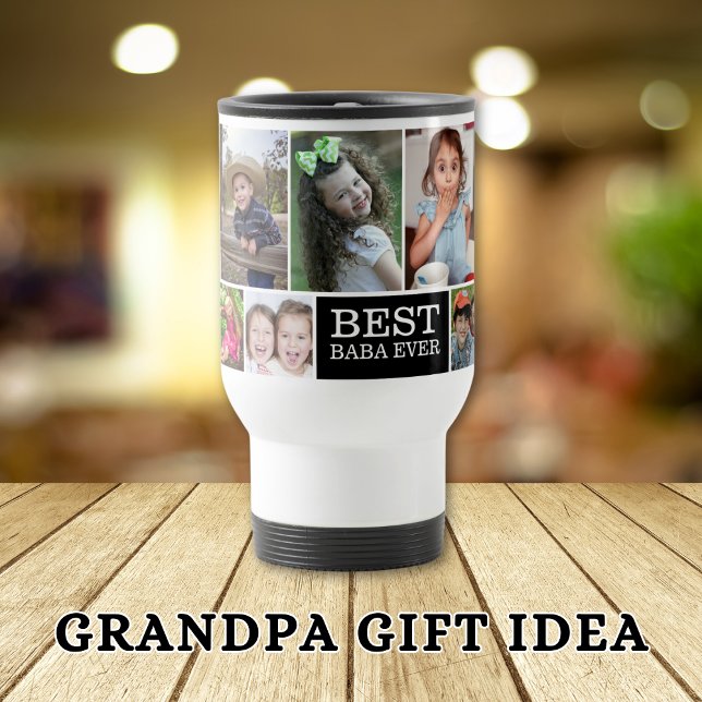 Mug De Voyage Créez votre propre collection photo 10 Meilleur Ba (Create Your Own 10 Photo Collage Best Baba Ever Travel Mug- Gift idea for grandpa)