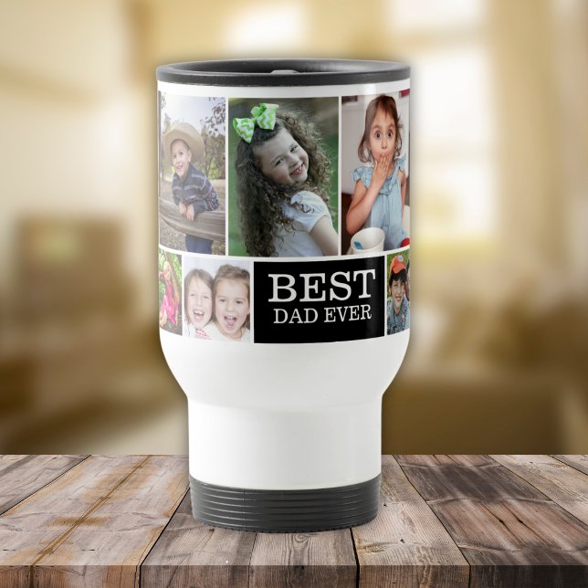 Mug De Voyage Créez votre propre collection photo 10 Meilleur pa (Create Your Own 10 Photo Collage Best Dad Ever Travel Mug)