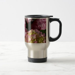 Mug De Voyage Crème rose Hydrangeas jaune rose vert floral