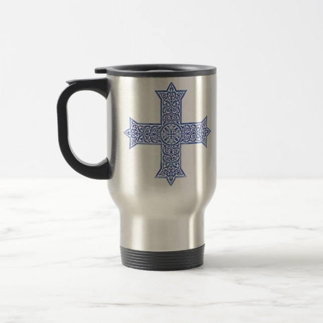 Mug De Voyage Croix copte d'art en bleu lapis premium (Gauche)