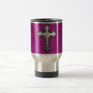 Mug De Voyage Croix en métal sur le cuir rose