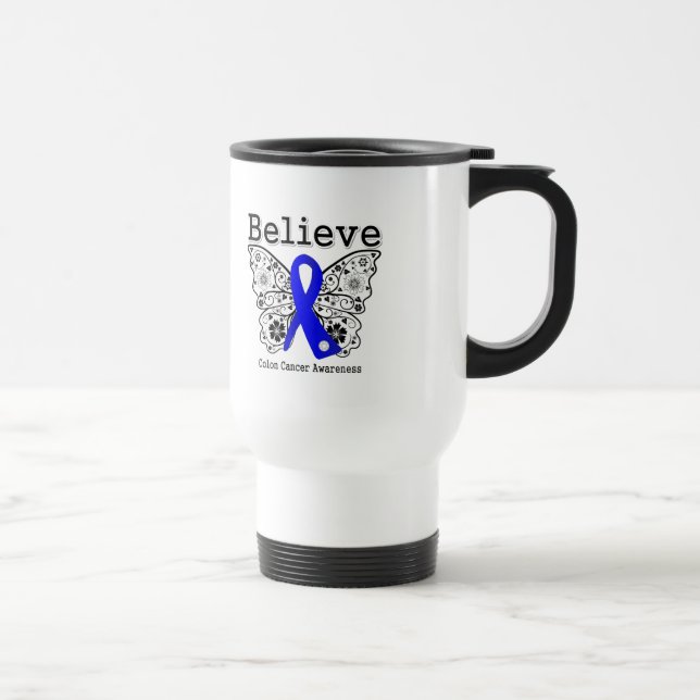 Mug De Voyage Croyez - le papillon de cancer du colon (Droite)
