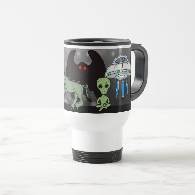 Mug De Voyage Cryptid, OVNI, Big Foot, Chupacabra, Alien Mothman (Devant droit)