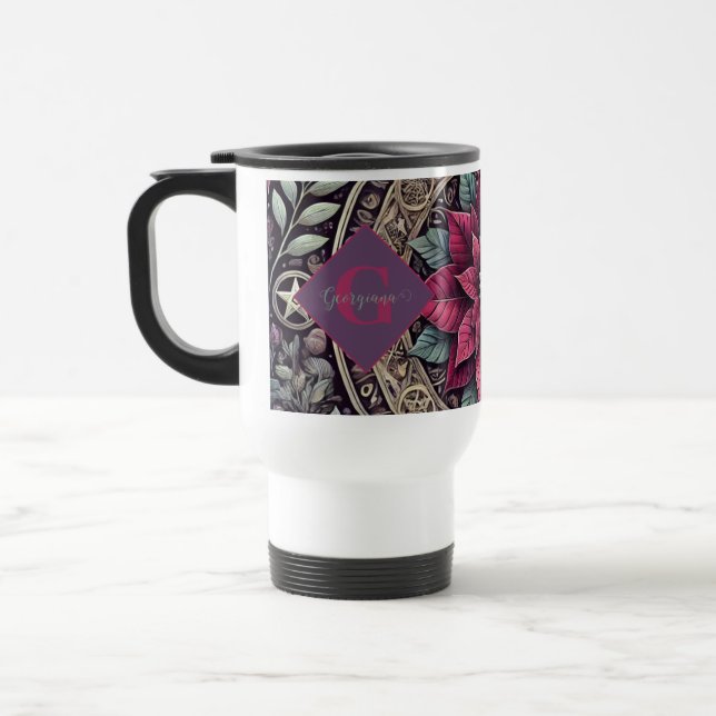 Mug De Voyage Cuisine personnalisée Poinsettia Pentagram Mandala (Gauche)