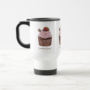 Mug De Voyage Cupcake Aux Fraises Coupée En Aquarelle  