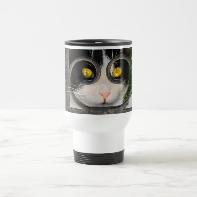 Mug De Voyage Curieux Chat avec Spectacles Cadre Funny Thermo Cu (Centre)