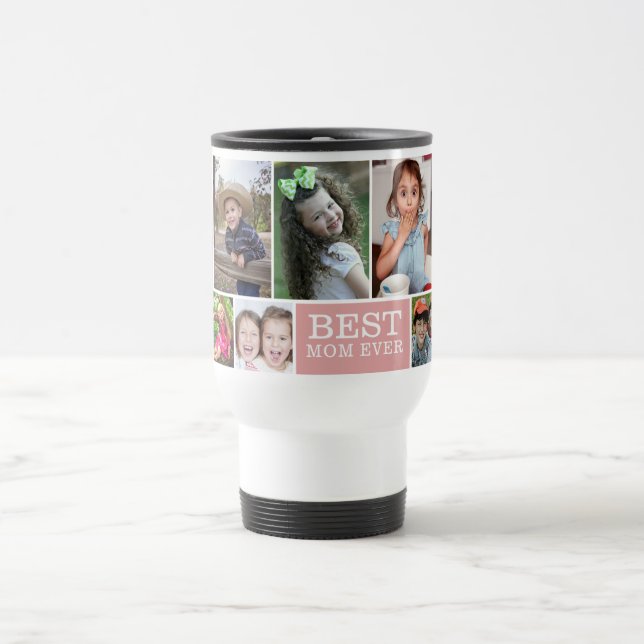 Mug De Voyage Custom Best Mom Ever Pink 10 Photo Collage  (Centre)