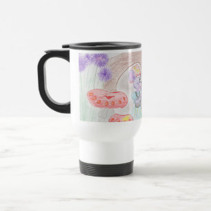 Mug De Voyage Custom Kids Artwork, deux mignonnes souris, fleurs